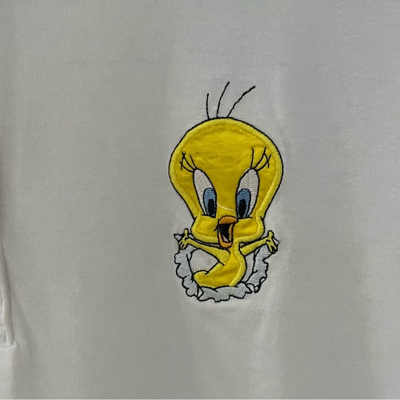 VINTAGE Looney Tunes Shirt Adult Small White Tweety Bird Embroidered Henley Mens - Picture 4 of 13